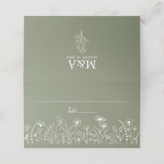セージ緑ボホシック素朴ワイルドフラワーフローラ プレイスカード (外部開封)