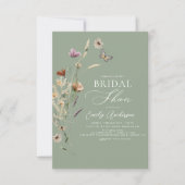 セージ緑ボホワイルドフラワーブライダルシャワースクリプト 招待状 (正面)