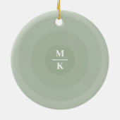 セージ緑ミニマリストサークルグラデーションモノグラム セラミックオーナメント (裏面)