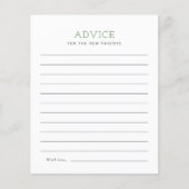 セージ緑ミニマリストベビーシャワーアドバイスカード (正面)