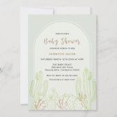 セージ緑ミニマリストボホサボアクチュストアーチベイビーシャワー 招待状 (正面)
