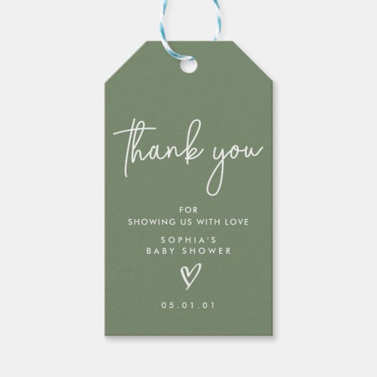 セージ緑ミニマリストモダンボホベイビーシャワー ギフトタグ (正面)