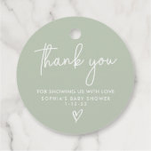 セージ緑ミニマリストモダンボホベイビーシャワー フェイバータグ (裏面)