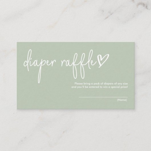 セージ緑ミニマリスト赤ちゃんシャワーおむつラッフル エンクロージャーカード (正面)