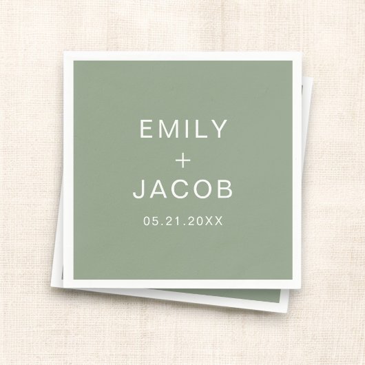 セージ緑ミニマルシンプルリスト結婚ホワイト スタンダードカクテルナプキン