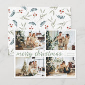 セージ緑メリークリスマス書道四枚写真 シーズンカード (正面/裏面)