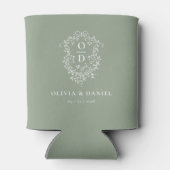 セージ緑モダンクレストモノグラ結婚ム 缶クーラー (裏面)