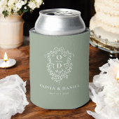 セージ緑モダンクレストモノグラ結婚ム 缶クーラー