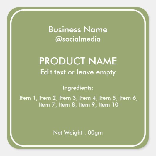 セージ緑モダン成分製品ラベル スクエアシール (正面)