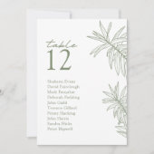 セージ緑モダン植物表シーティングカード (正面)