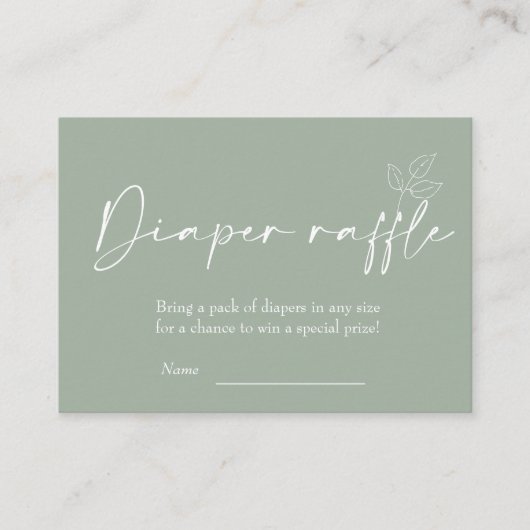 セージ緑モダン赤ちゃんシャワーおむつラッフル エンクロージャーカード (正面)
