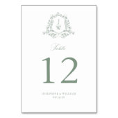 セージ緑モノグラムフローラクレストエレガントな結婚式 テーブルナンバー (正面)