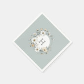 セージ緑モノグラムボホパーソナライズされた花 スタンダードカクテルナプキン (角)