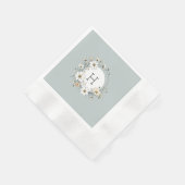 セージ緑モノグラムボホパーソナライズされた花 縁ありカクテルナプキン (角)