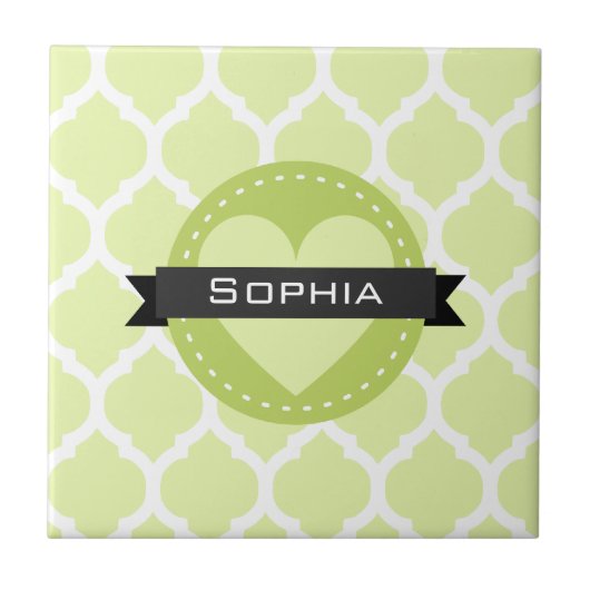 セージ緑モロッコ格子パターン タイル (正面)