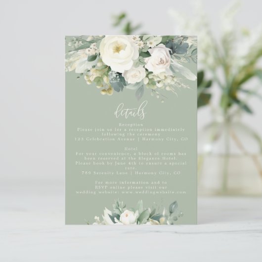 セージ緑ユーカリフローラ結婚ズ詳細エンクロ エンクロージャーカード (スタンド正面)