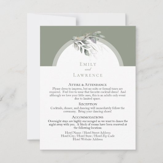 セージ緑ユーカリプタスフラット結婚ズ詳細カード 招待状 (正面)