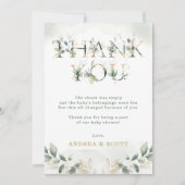 セージ緑ユーカリプタスベビーシャワーサンキューカード 招待状 (正面)