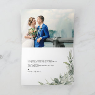 セージ緑ユーカリプトゥスミニマリスト結婚植物学 サンキューカード