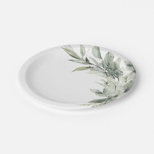 セージ緑ユーカリプトゥスミニマリスト結婚植物学 ペーパープレート (アングル)