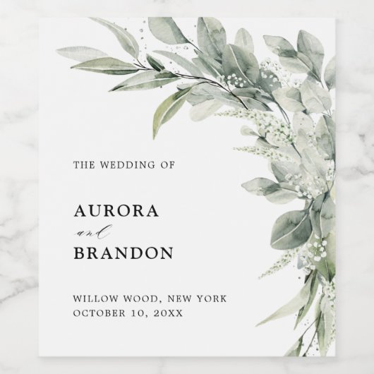 セージ緑ユーカリプトゥスミニマリスト結婚植物学 ワインラベル (シングルラベル)