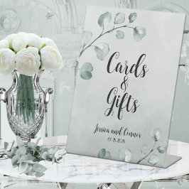 セージ緑ユーカリ注ウェディングカード&ギフト 台座サイン