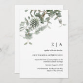 セージ緑ユーカリ結婚の水彩色 招待状 (正面/裏面)