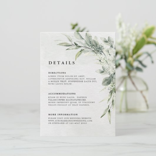 セージ緑ユーカリ結婚ミニマル詳細 エンクロージャーカード (スタンド正面)