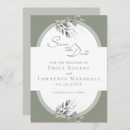 セージ緑ユーカリ結婚式の日付カードを保存 招待状