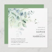 セージ緑ユーカリ緑結婚広場 招待状 (正面/裏面)