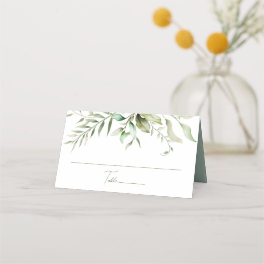 セージ緑ユーカリ葉植物結婚の プレイスカード (正面)