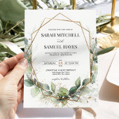 セージ緑ユーカリ金ゴールド幾何学結婚体 招待状