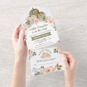 セージ緑リトルカボチャ桃フローラベビーシャワー オールインワン招待状 (貼ってはがせる)