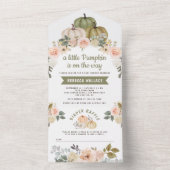 セージ緑リトルカボチャ桃フローラベビーシャワー オールインワン招待状 (内側)