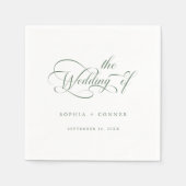 セージ緑ロマンチックな古典的な書結婚道の スタンダードカクテルナプキン (正面)