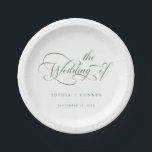 セージ緑ロマンチックな古典的な書結婚道の ペーパープレート<br><div class="desc">シンプルのセージ緑と白の結婚紙プレートの機能エレガント、あなたの名渦巻形の前とロマンチックな書道のレタリング。このデザインの高度なカスタマイズについてクリックは、上の青いデザインツールボタンをクリックして下さい。</div>