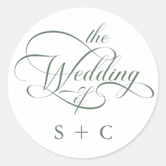 セージ緑ロマンチックな古典的な書結婚道の ラウンドシール (正面)