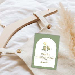 セージ緑ローカル成長フローラブーツ赤ちゃんシャワー サンキューカード