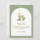 セージ緑ローカル成長フローラブーツ赤ちゃんシャワー サンキューカード (正面)