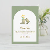 セージ緑ローカル成長フローラブーツ赤ちゃんシャワー サンキューカード (スタンド正面)