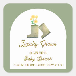 セージ緑ローカル成長フローラブーツ赤ちゃんシャワー スクエアシール