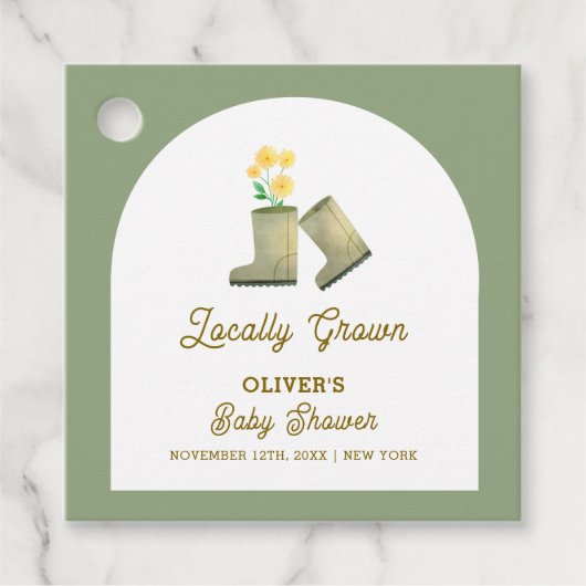 セージ緑ローカル成長フローラブーツ赤ちゃんシャワー フェイバータグ (正面)