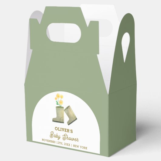 セージ緑ローカル成長フローラブーツ赤ちゃんシャワー フェイバーボックス (オープン)