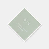 セージ緑ローマ数字ミニマリストモノグラム スタンダードカクテルナプキン (角)