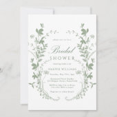 セージ緑ワイルドフラワーシルエットブライダルシャワー 招待状 (正面)