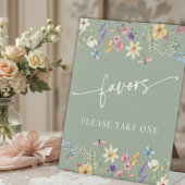 セージ緑ワイルドフラワーブライダルシャワーペデスタルサイン 台座サイン