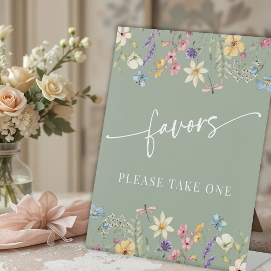 セージ緑ワイルドフラワーブライダルシャワーペデスタルサイン 台座サイン