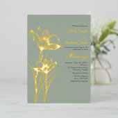セージ緑ワイルドフラワーQRコード結婚式招待状 箔シーズンカード (立ち正面)