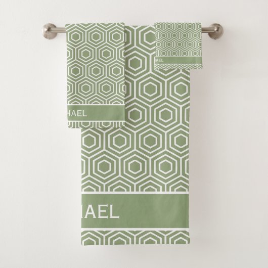 セージ緑六角ハニカムパターン名 バスタオルセット (インサイチュ)