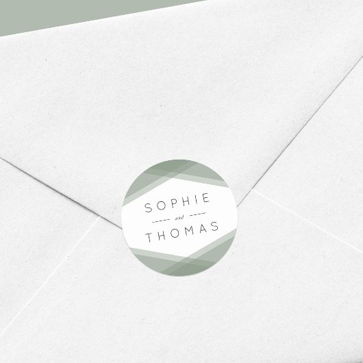 セージ緑層幾何結婚図形 ラウンドシール